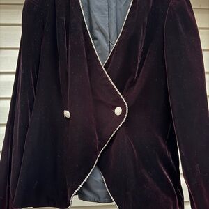 Patra Burgundy Velvet Blazer with Pearl Trim